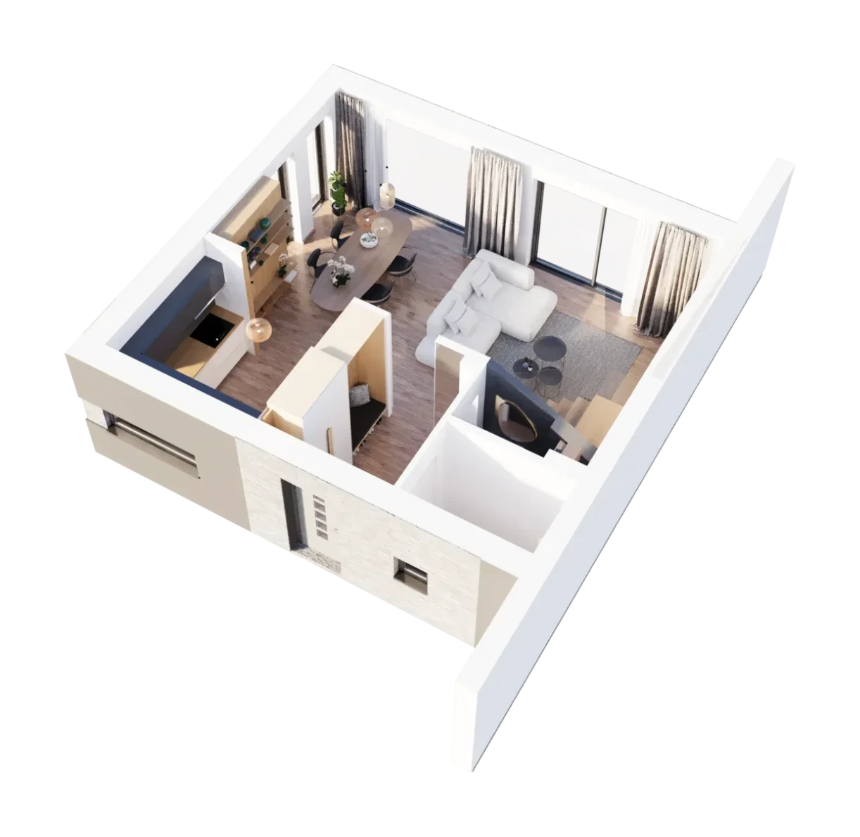 Wizualizacja 3D parteru domu typu A
